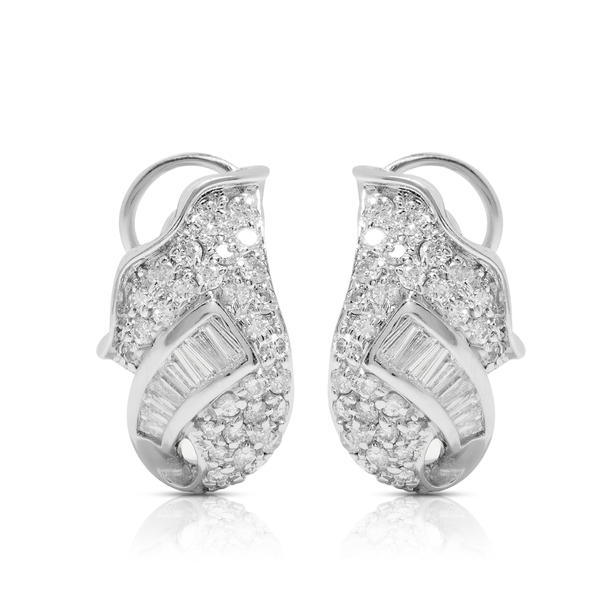 Estate 18ct white gold earrings in angel wing design with pavé diamonds.