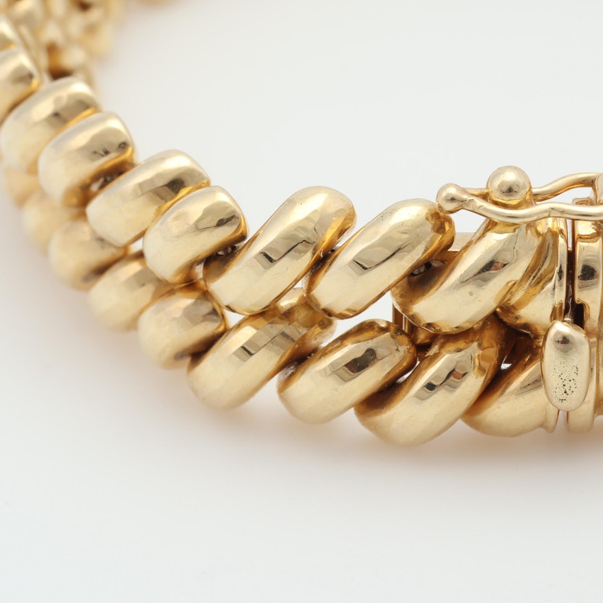 Double San Marco chain link bracelet in 14ct yellow gold. 