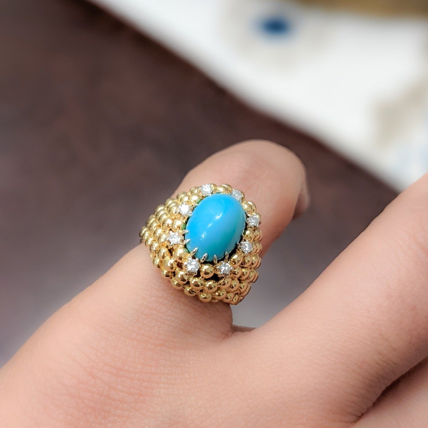 Van Cleef and Arpels Bague bombe Turquoise et Diamants