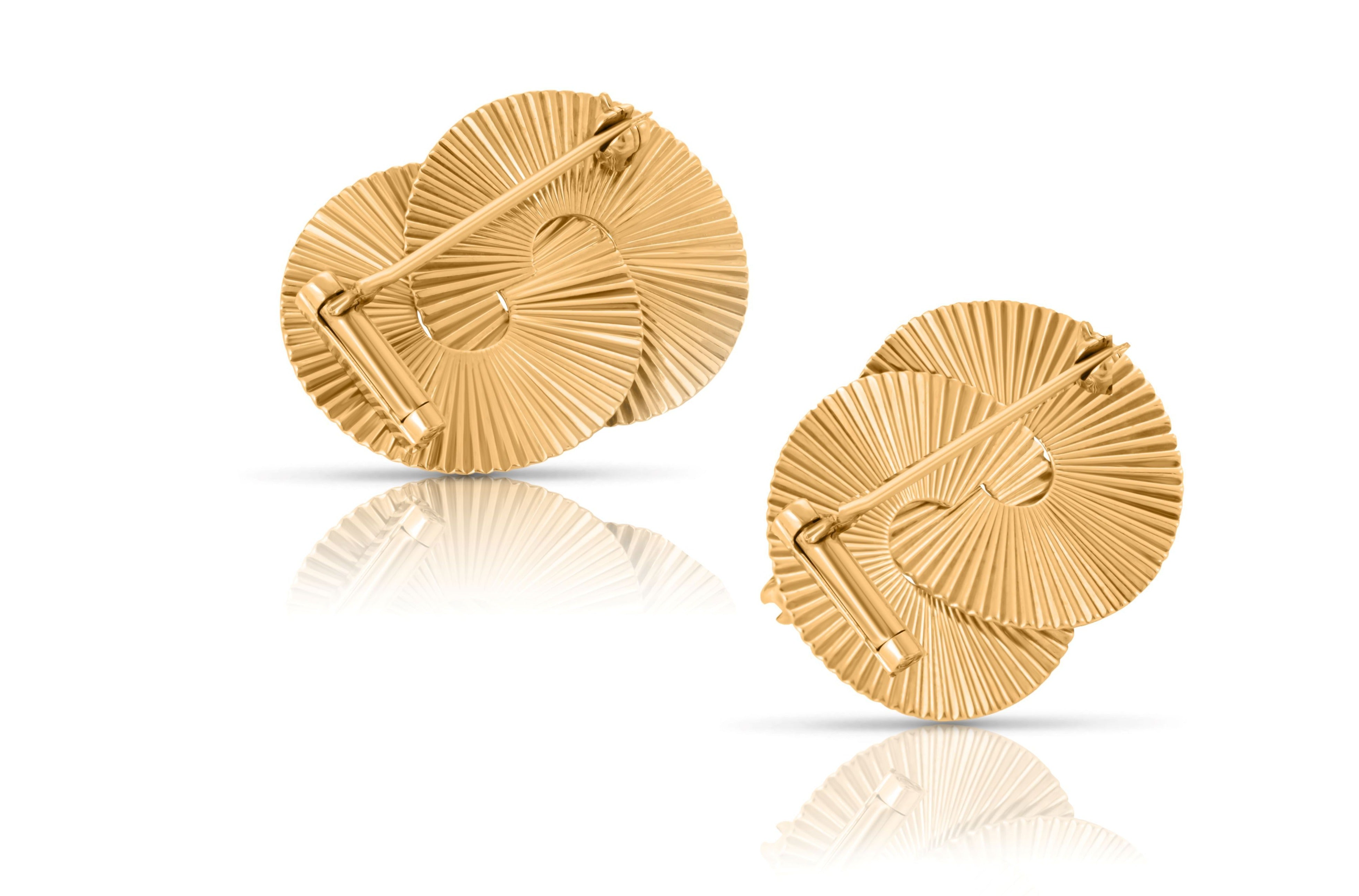 Vintage fan brooch pair in 14k yellow gold.