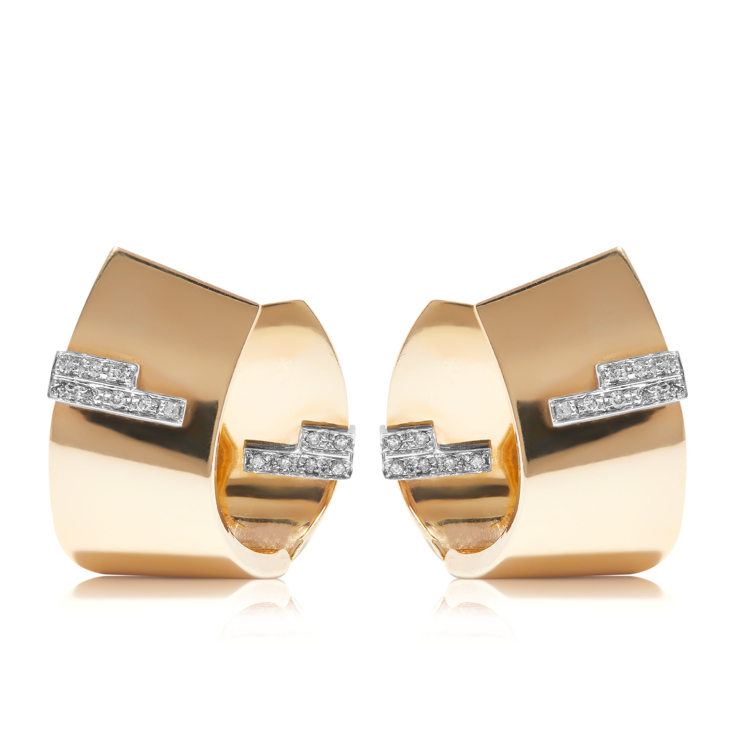 Italian retro earrings stylized in 14ct gold and diamonds from the 1930s-1950s. 