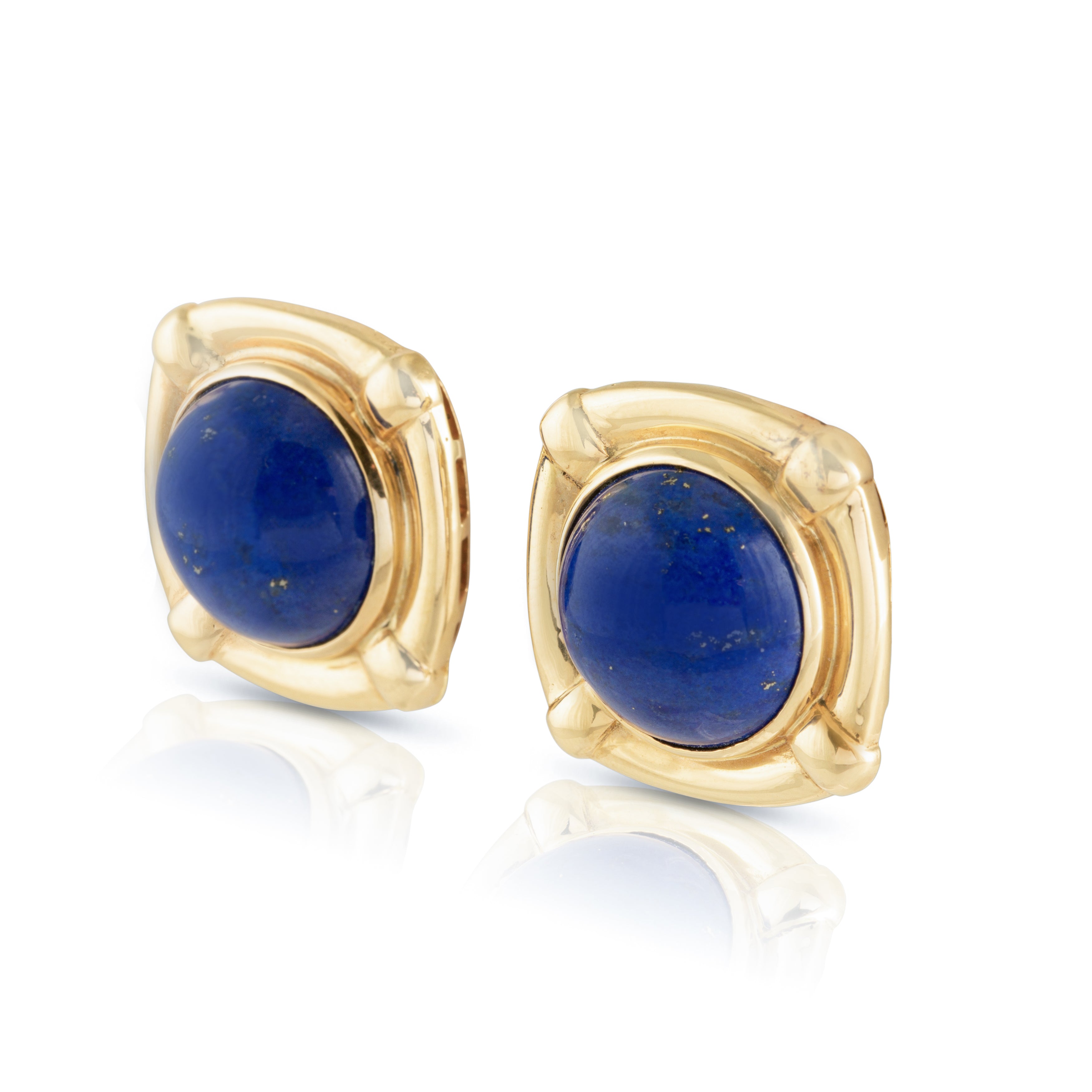 Side view of vintage lapis lazuli earrings from the 1980s-1990s. 
