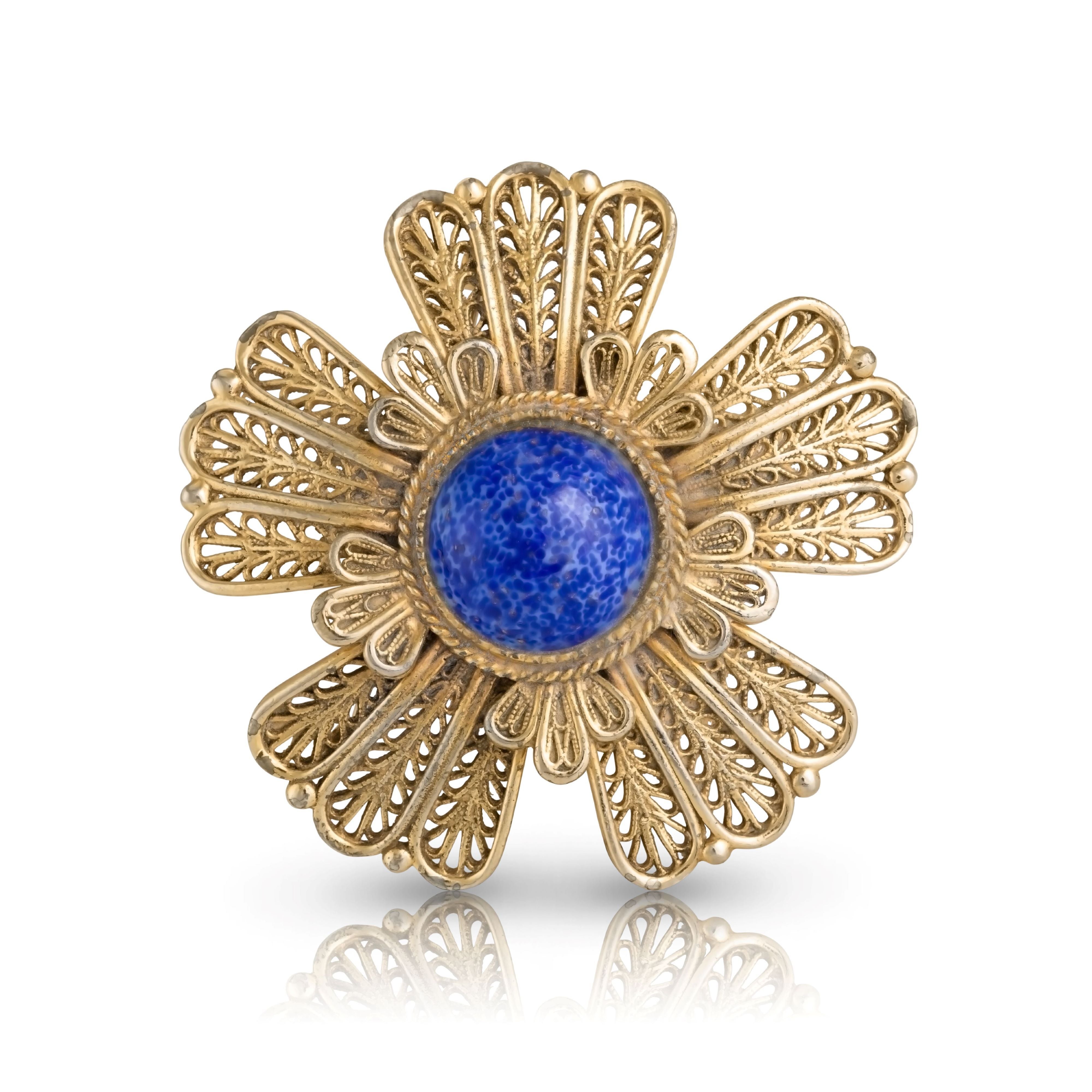 Front view of the 1960s vintage Lapis Lazuli VANTE designer brooch 