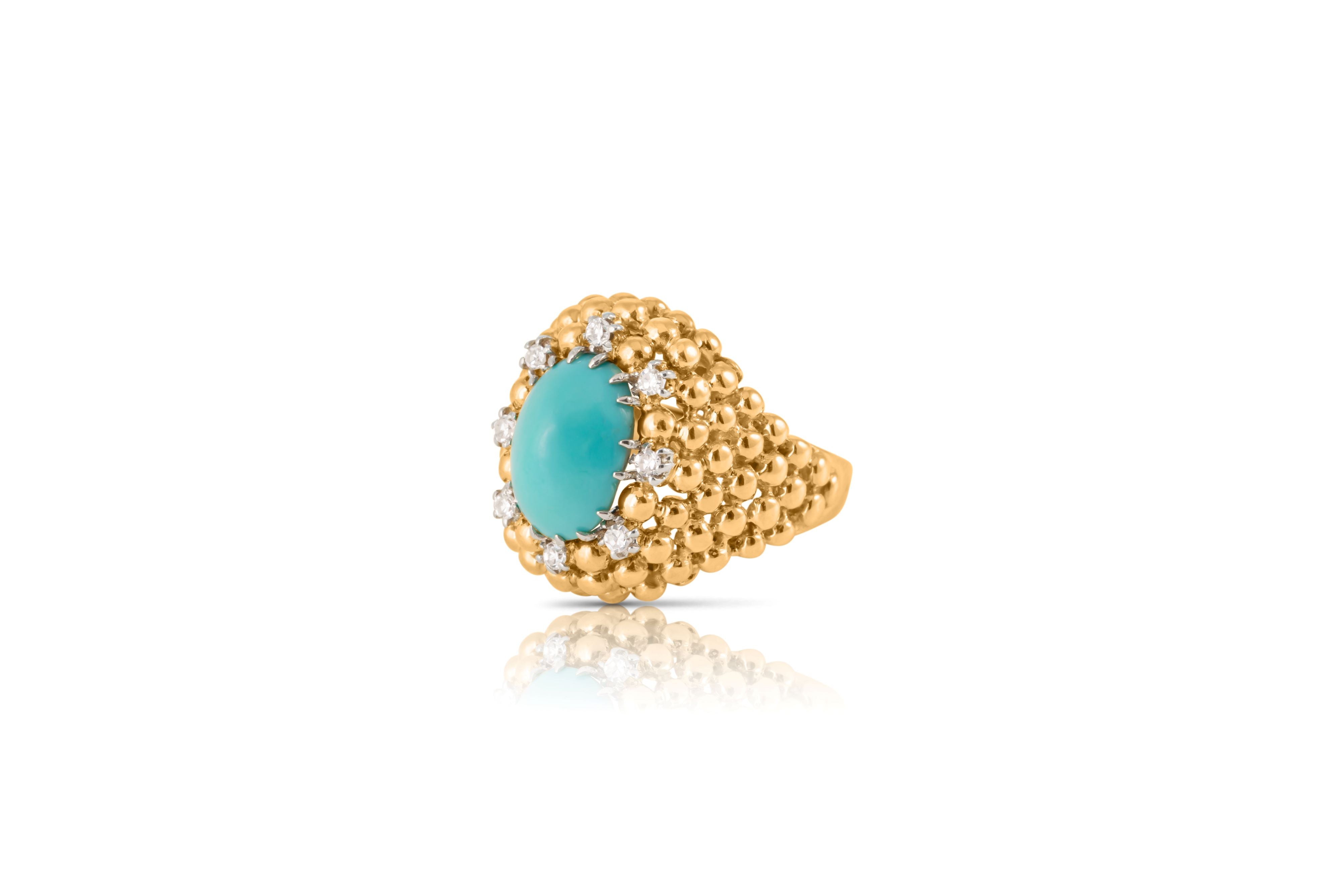 Van Cleef and Arpels Bague bombe Turquoise et Diamants