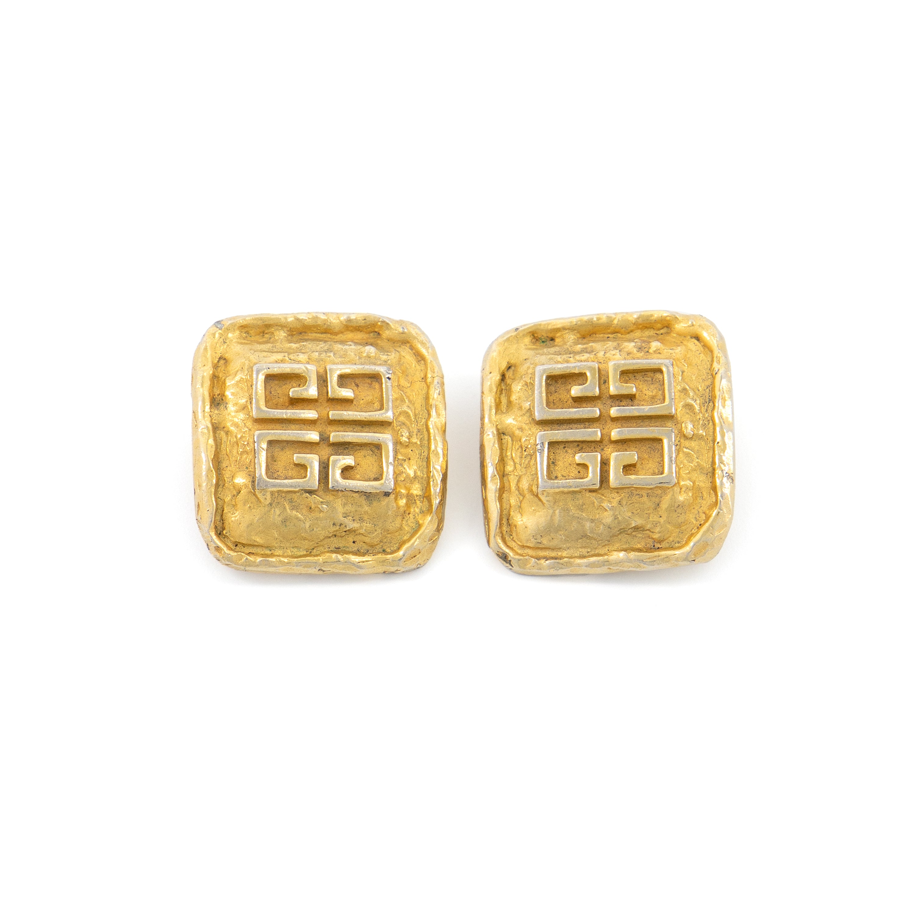 Vintage Givenchy Textured Gold Greek Key Earclips
