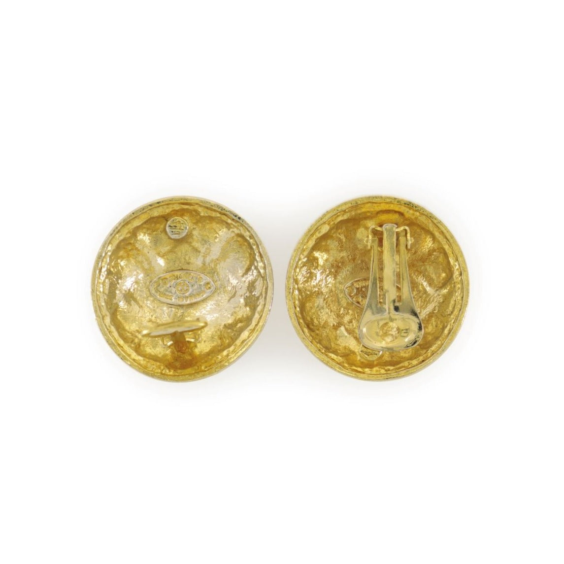  Vintage quilted button Chanel earrings hallmark side 