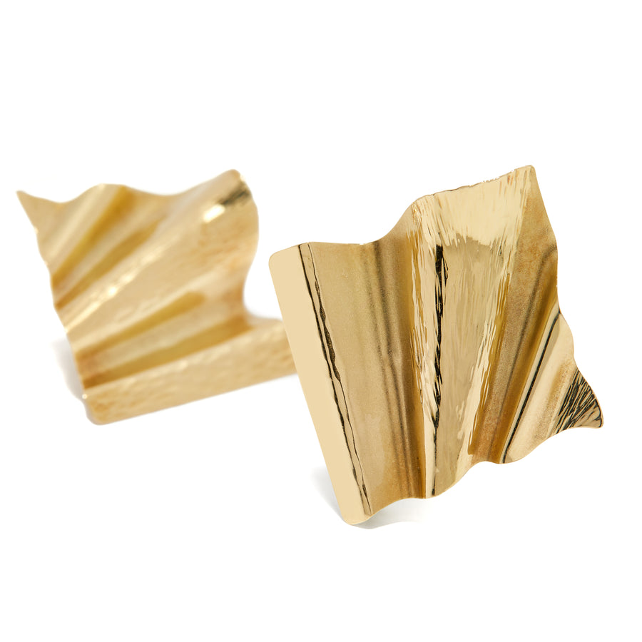YazJewels Textured Square Earrings in 18ct Gold by John Atencio
