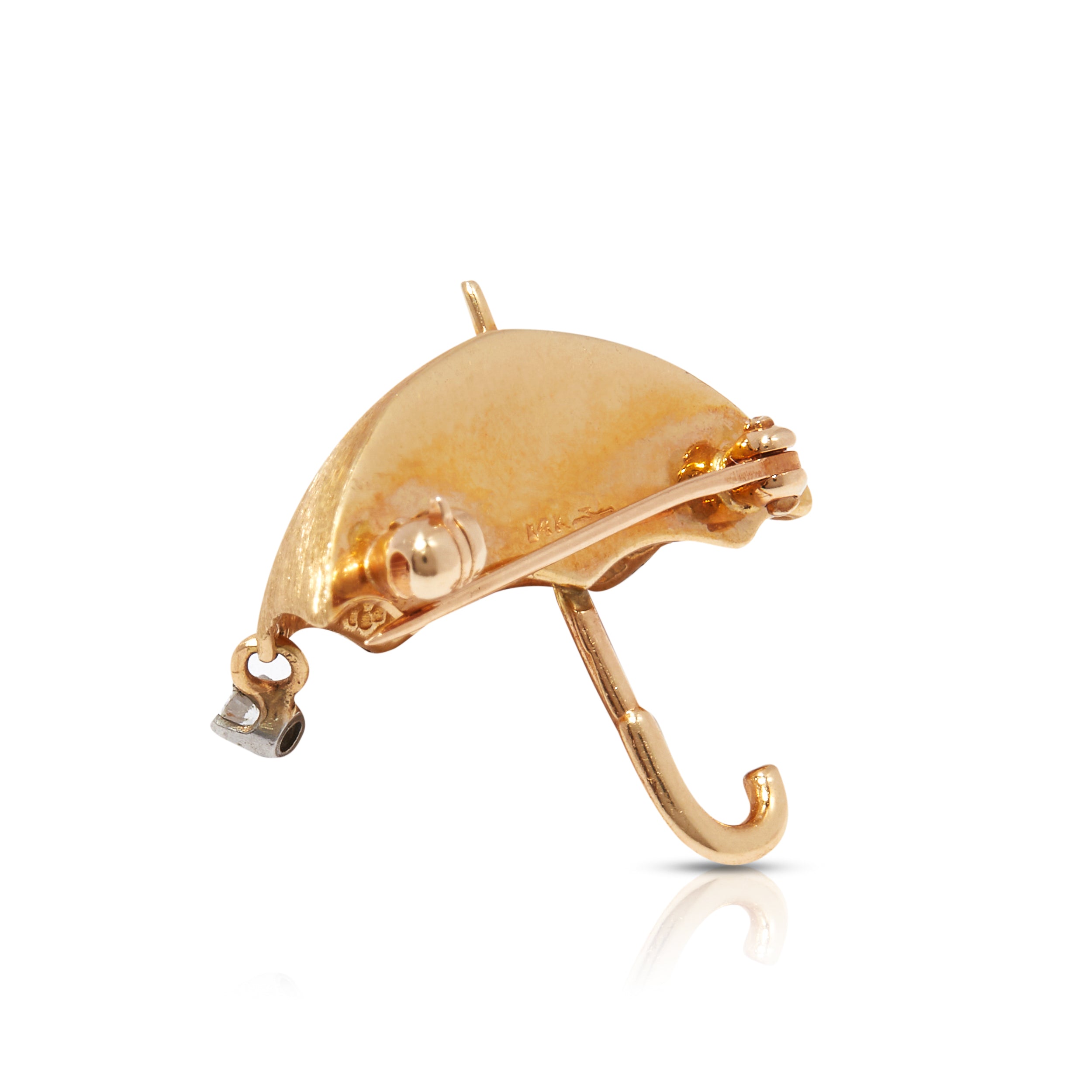 Gold Umbrella Brooch with Diamond raindrop