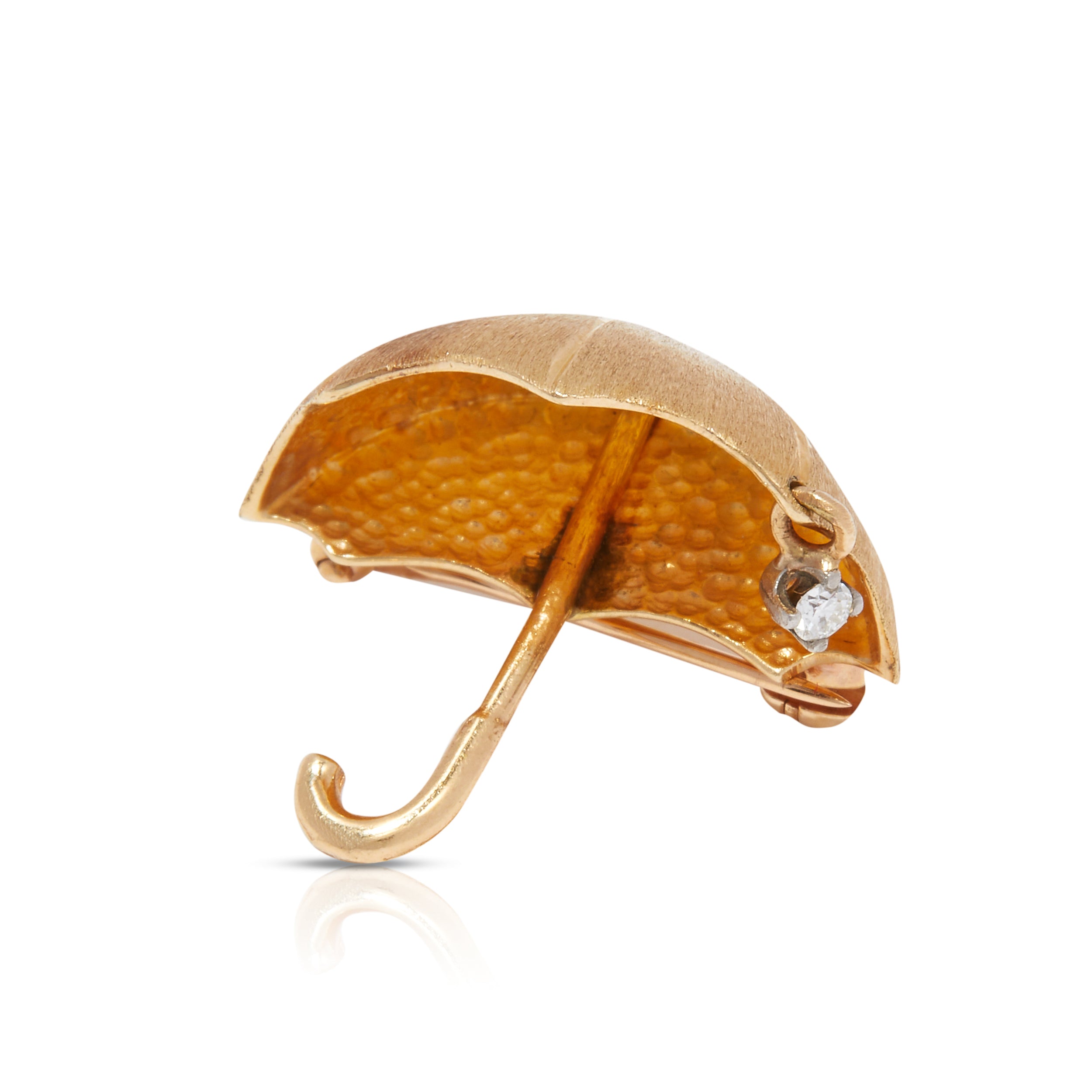 Gold Umbrella Brooch with Diamond raindrop