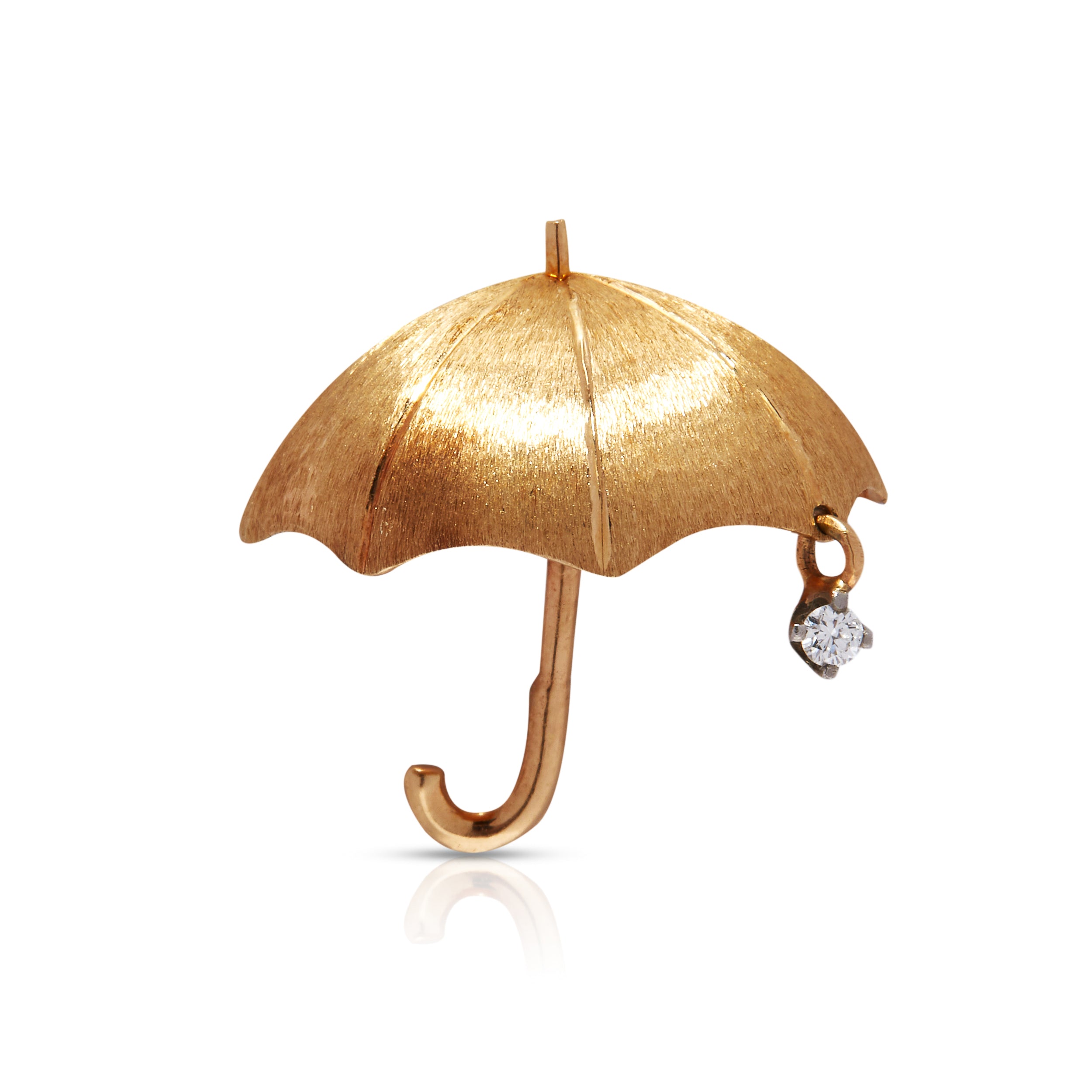 Gold Umbrella Brooch with Diamond raindrop