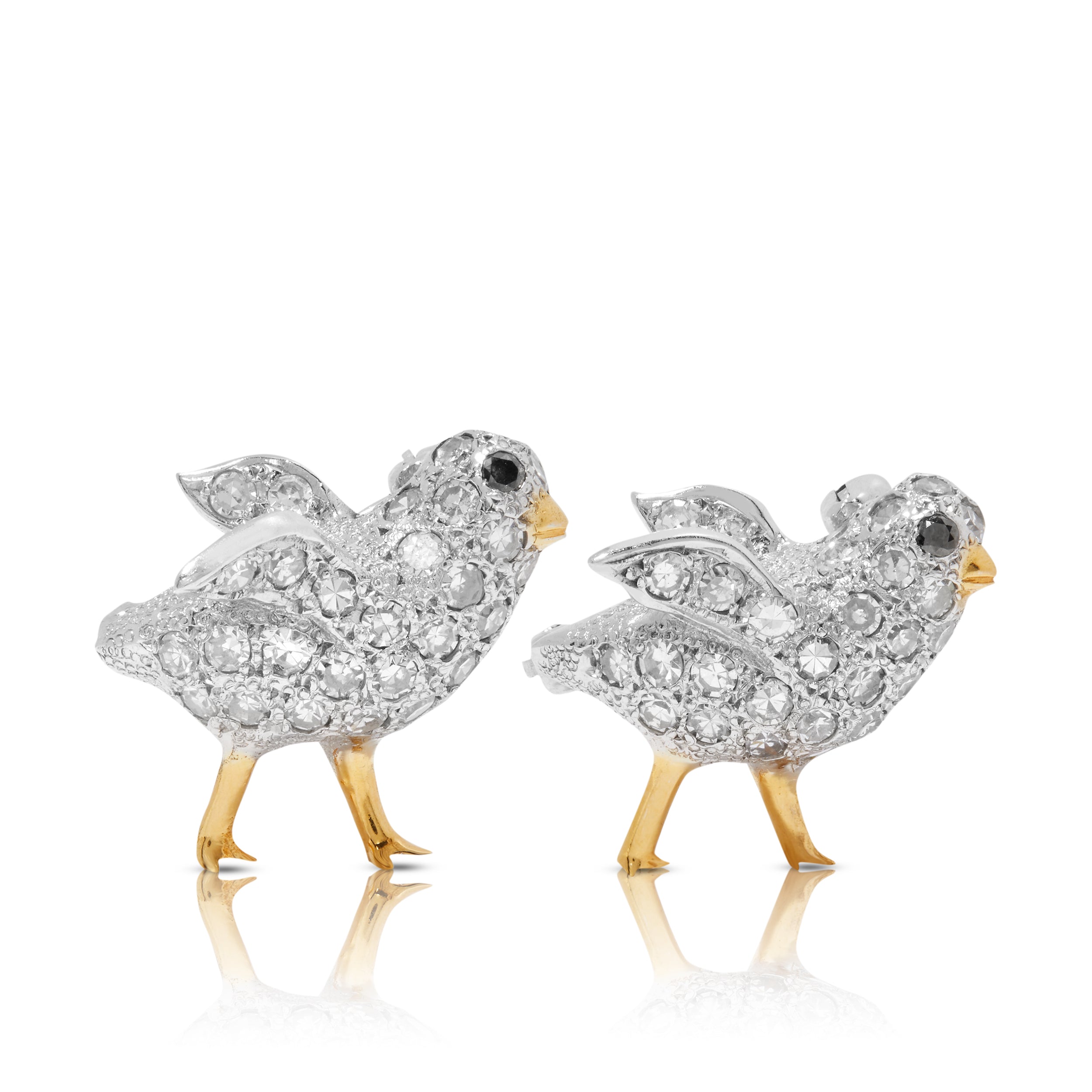 Estate pavé diamond brooches in 18ct gold baby-chick design 