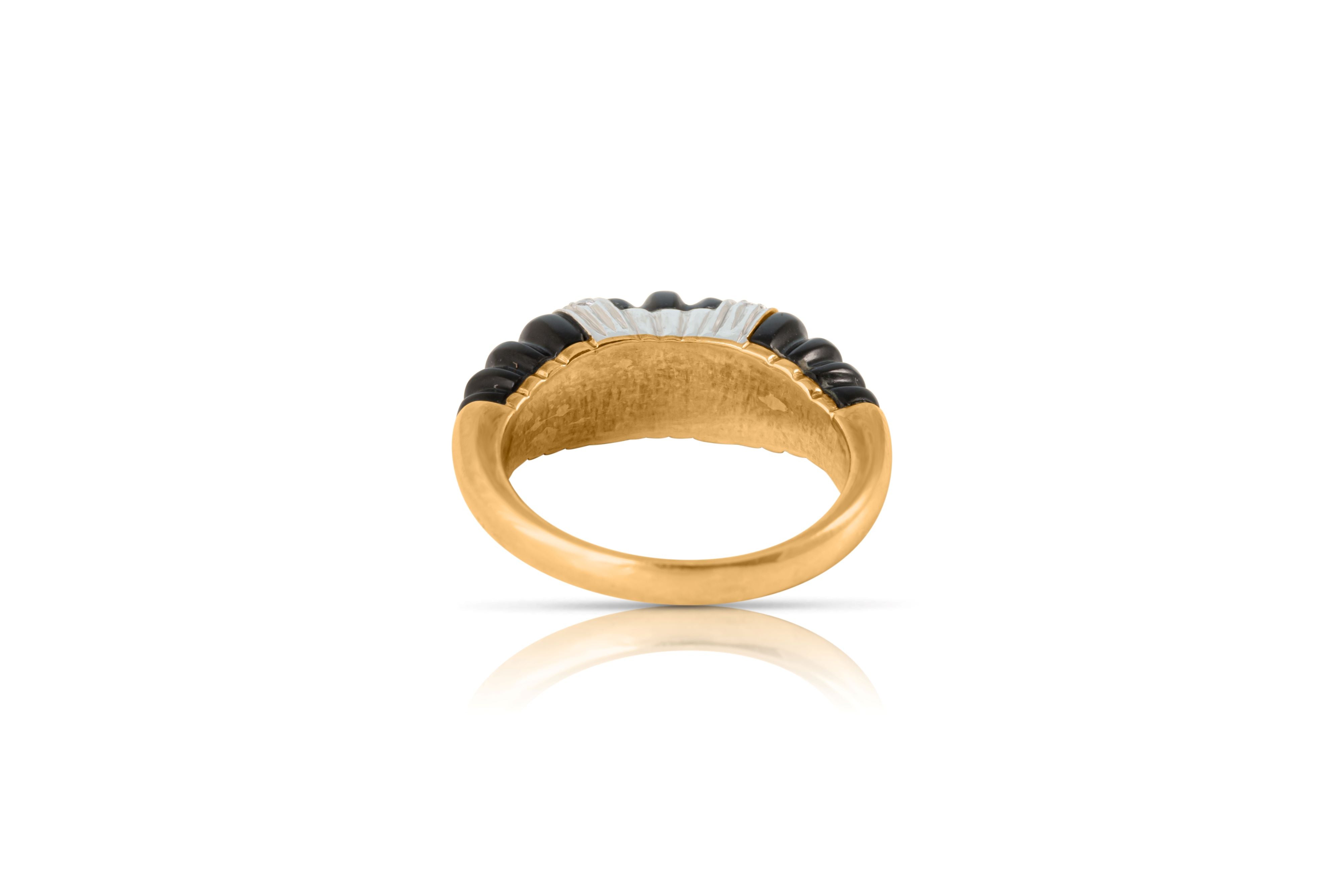 Back view of vintage 14ct gold dome ring with black onyx.