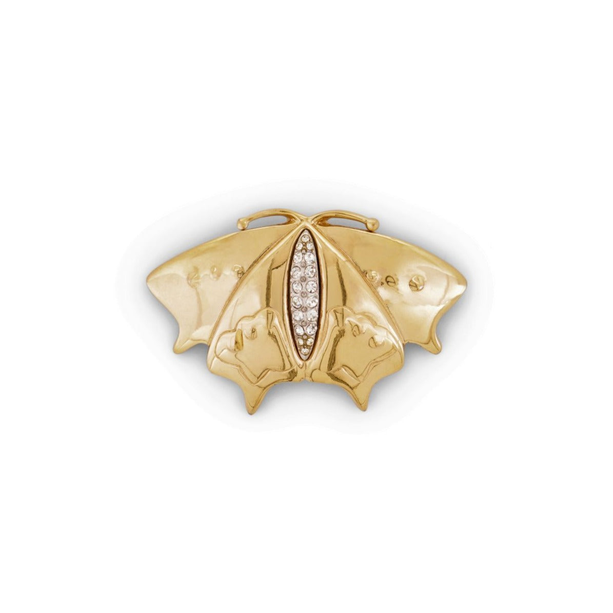 Vintage Givenchy butterfly pin brooch in gold-tone metal and rhinestones