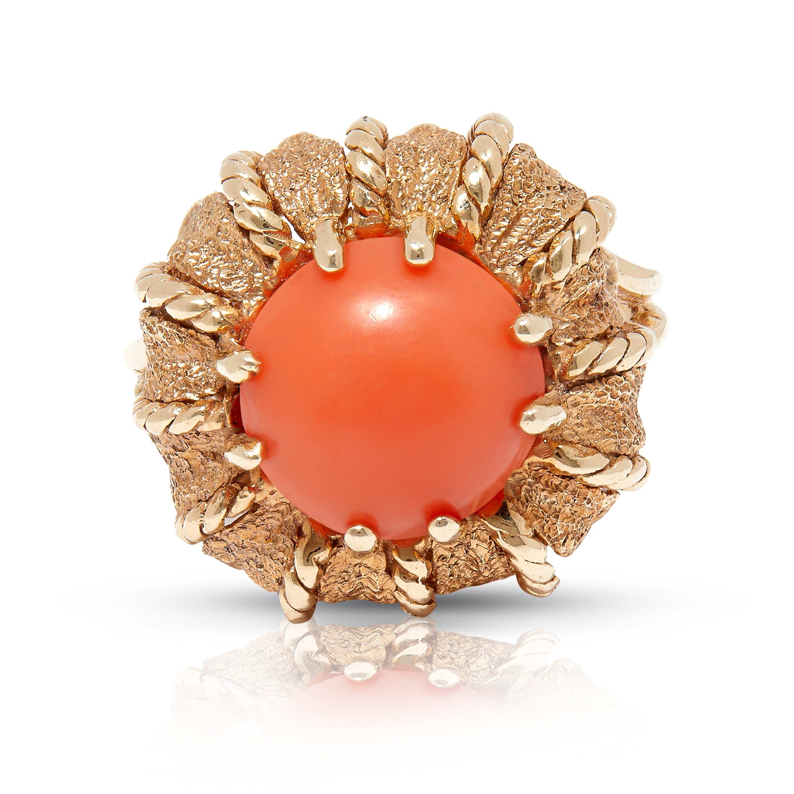1960s-1970s gold coral ring with interchangeable leaf and braided textures.