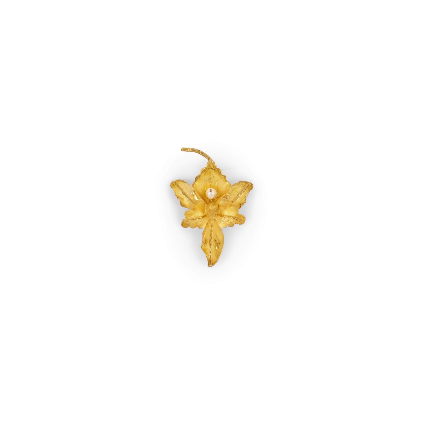 Vintage gold-plated foliate pin brooch with faux pearl